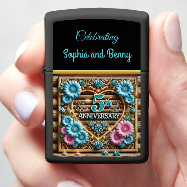 Sapphire Circle: 5th Anniversary Floral Grace Zippo Lighter (In Hand)