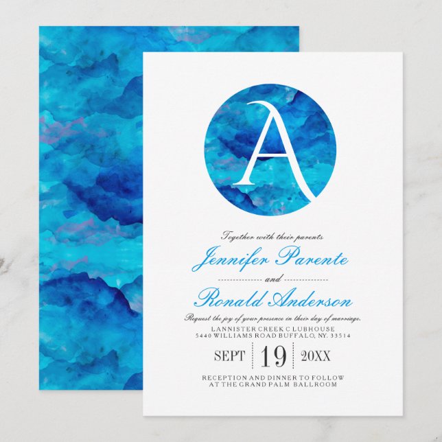 Sapphire Cloud Window Monogram Wedding Invitation (Front/Back)