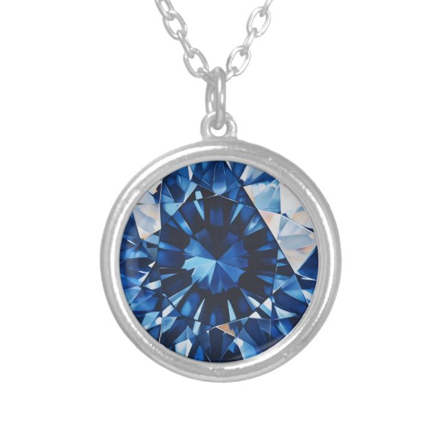 Sapphire Crystal Pattern Silver Plated Necklace (Front)