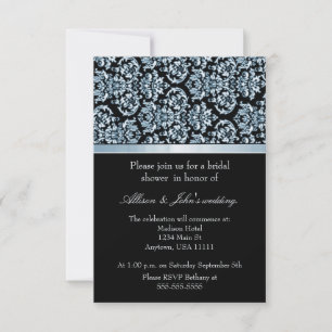 Sapphire Damask Ribbon Bridal Shower Invitation