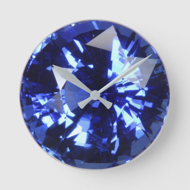 Sapphire Dark Blue Gemstone September Birthstone Round Clock (Front)