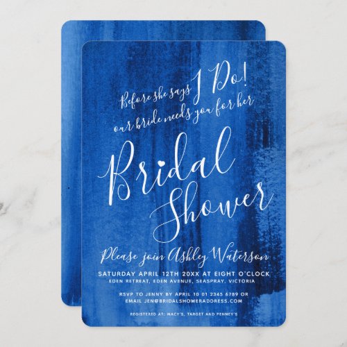 Sapphire deep blue art bridal shower  invitation