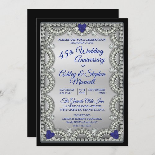 Sapphire Diamond 45th Wedding Anniversary Party Invitation