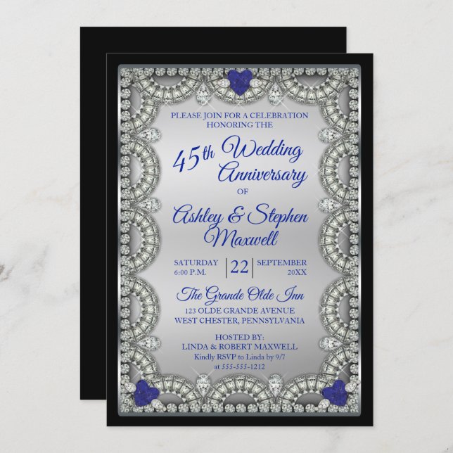 Sapphire Diamond 45th Wedding Anniversary Party Invitation (Front/Back)
