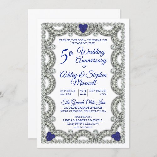 Sapphire Diamond 5th Wedding Anniversary Party Invitation