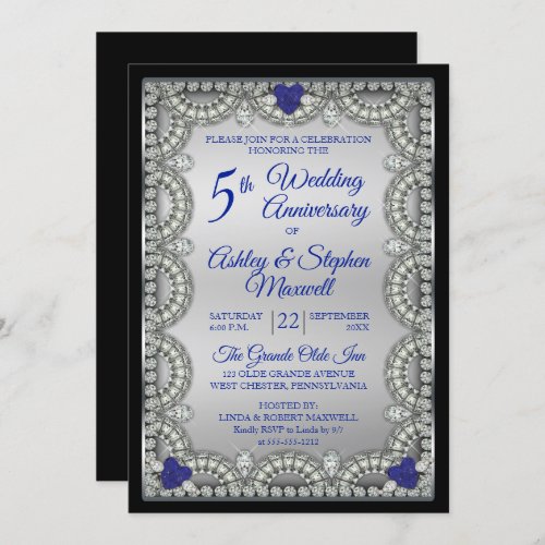 Sapphire Diamond 5th Wedding Anniversary Party Invitation