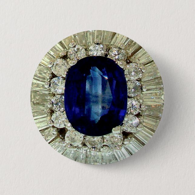 Sapphire Diamonds Vintage Costume Jewelry Brooch Button (Front)