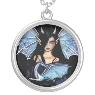 Sapphire Dragon Fairy Pendant Necklace