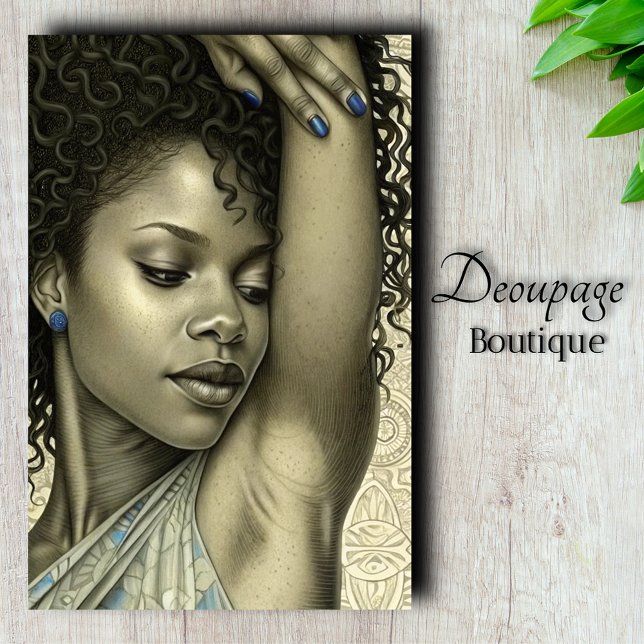 Sapphire Dreams Modern Art Deco Beauty Decoupage Tissue Paper (Sapphire Dreams - Modern Art Deco Beauty in Sepia and Blue Decoupage Tissue Paper)