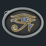 Sapphire Eye of Ra in Gold Belt Buckle<br><div class="desc">Beautiful and elegant "Eye of Ra" symbol from ancient Egypt, the symbol of their diety. Gold channels set with beautiful precious stones, perfect for any fan of Egyptian art. Change the background color by going to Customize it, then Edit, then down to Background, where you can choose from many different...</div>