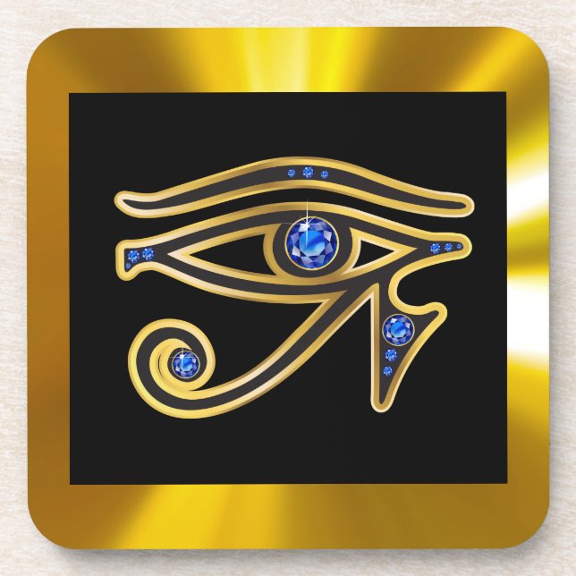 Sapphire Eye of Ra in Gold Cork Coaster (Front)