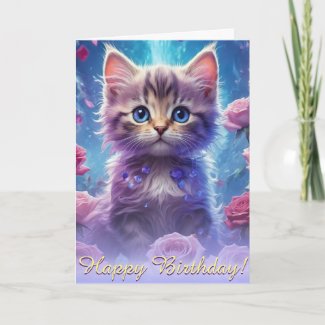 Sapphire Eyed Kitten in a Cosmic Rose Reverie