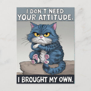 Sapphire Feline Perched on Wooden Perch Postcard