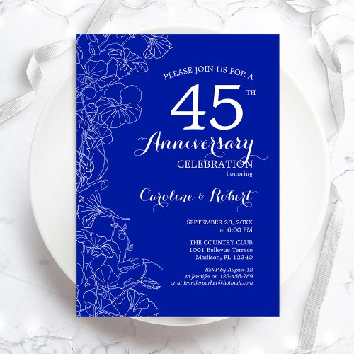 Sapphire Floral 45th Anniversary Invitation