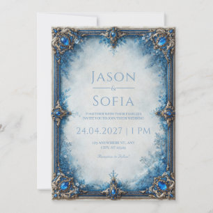 Sapphire Floral Frame Wedding Invitation
