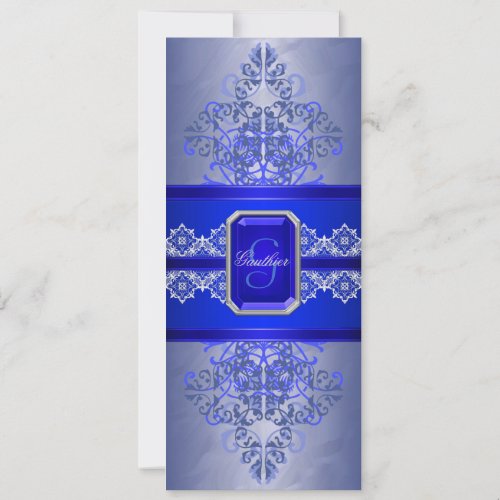 Sapphire Frost Monogram Ribbon Wedding Invitation
