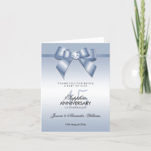 Sapphire Gem Bow & Ribbon 45th Wedding Anniversary Letterpress Thank You Card