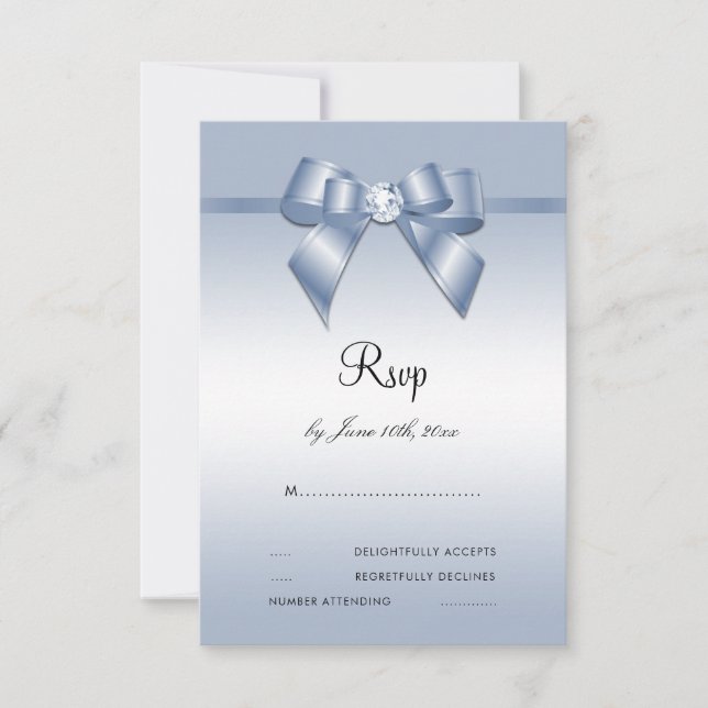 Sapphire Gem Bow & Ribbon 45th Wedding Anniversary RSVP Card (Front)