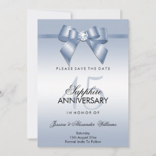 Sapphire Gem Bow & Ribbon 45th Wedding Anniversary Save The Date