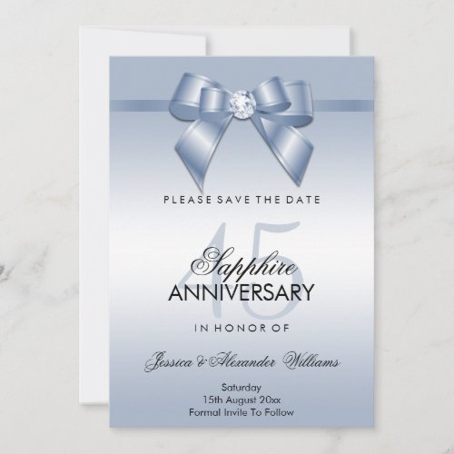 Sapphire Gem Bow  Ribbon 45th Wedding Anniversary Save The Date