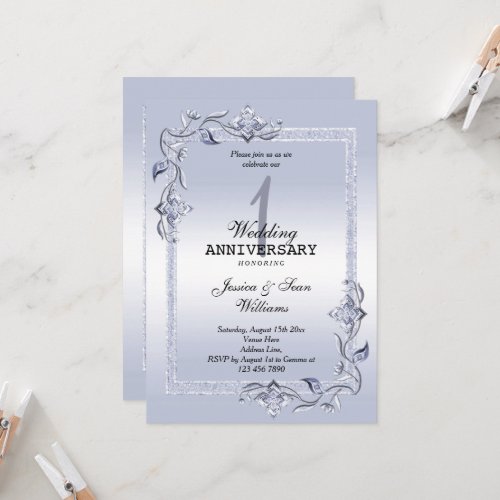 Sapphire Gem  Glitter   1st Wedding   Invitation