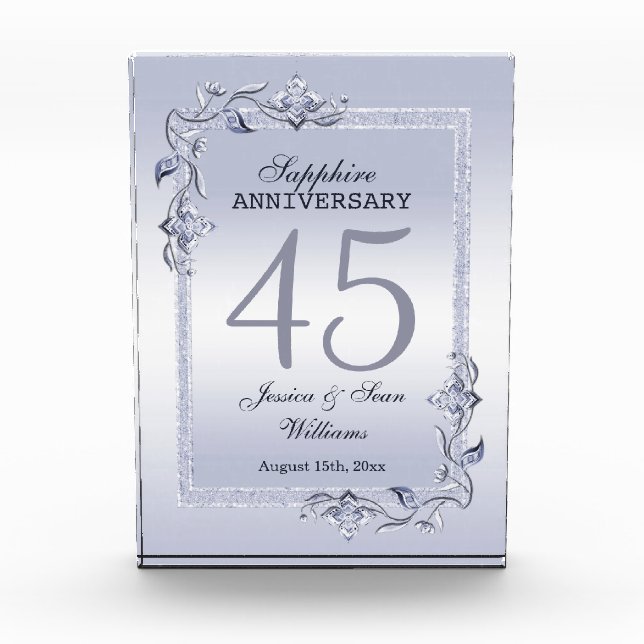 Sapphire Gem & Glitter 45th Wedding Anniversary  Acrylic Award (Front)