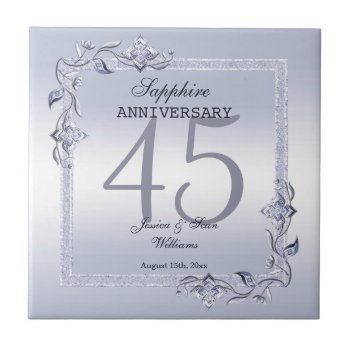 Sapphire Gem & Glitter 45th Wedding Anniversary  Ceramic Tile by shm_graphics at Zazzle