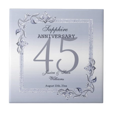 Sapphire Gem & Glitter 45th Wedding Anniversary  Ceramic Tile