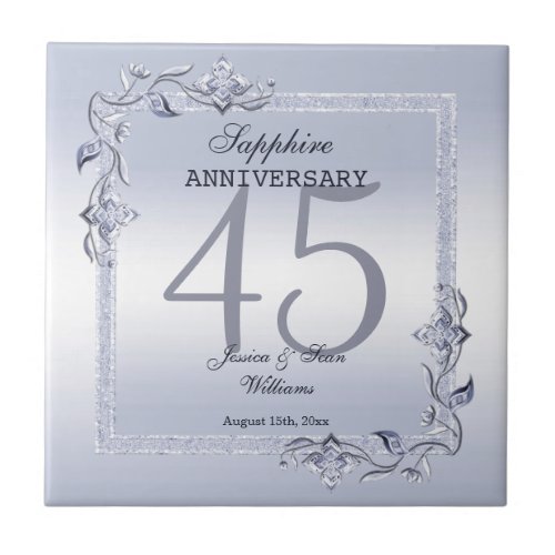 Sapphire Gem  Glitter 45th Wedding Anniversary  Ceramic Tile