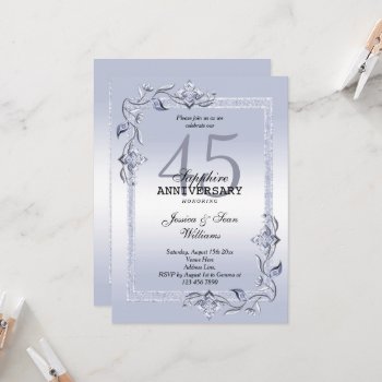 Sapphire Gem & Glitter 45th Wedding Anniversary   Invitation by shm_graphics at Zazzle
