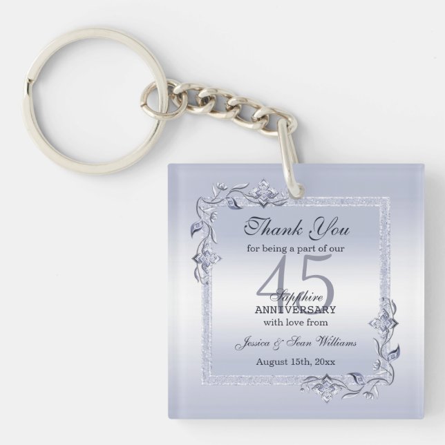 Sapphire Gem & Glitter 45th Wedding Anniversary  K Keychain (Front)