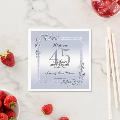 Sapphire Gem  Glitter 45th Wedding Anniversary    Napkins