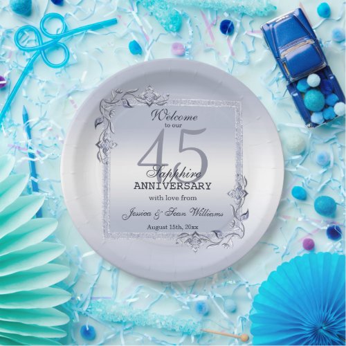 Sapphire Gem  Glitter 45th Wedding Anniversary   Paper Plates