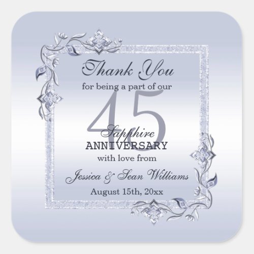 Sapphire Gem  Glitter 45th Wedding Anniversary  Square Sticker