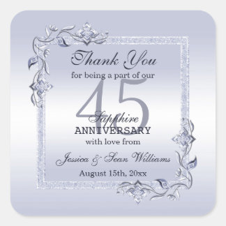 Sapphire Gem & Glitter 45th Wedding Anniversary  Square Sticker