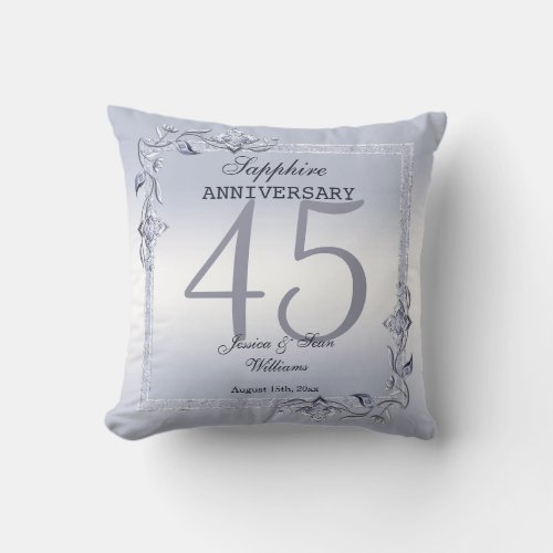 Sapphire Gem  Glitter 45th Wedding Anniversary  Throw Pillow