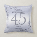 Sapphire Gem & Glitter 45th Wedding Anniversary  Throw Pillow<br><div class="desc">Glamorous and elegant posh 45th Sapphire Wedding Anniversary throw pillow with stylish sapphire blue gem stone jewels corner decorations and matching colored glitter border frame. A romantic design for your celebration. All text, font and font color is fully customizable to meet your requirements. If you would like help to customize...</div>