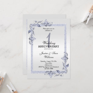 Sapphire Gem & Glitter & Platinum 1st Wedding Invitation