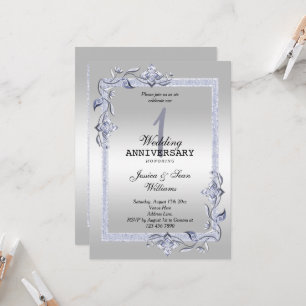 Sapphire Gem & Glitter & Silver 1st Wedding Invitation