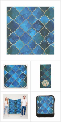 Sapphire Gemstone & Gold Moroccan Tile Pattern