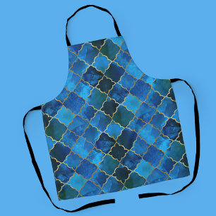 Sapphire Gemstone & Gold Moroccan Tile Pattern Apron