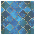 Sapphire Gemstone &amp; Gold Moroccan Tile Pattern Fabric