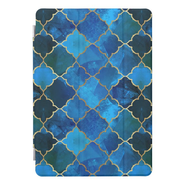 Sapphire Gemstone & Gold Moroccan Tile Pattern iPad Pro Cover (Front)