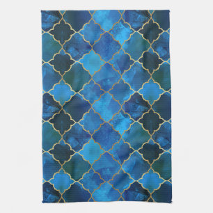 Sapphire Gemstone & Gold Moroccan Tile Pattern Kitchen Towel