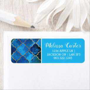 Sapphire Gemstone & Gold Moroccan Tile Pattern Label