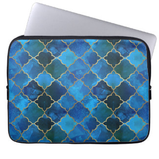 Sapphire Gemstone & Gold Moroccan Tile Pattern Laptop Sleeve