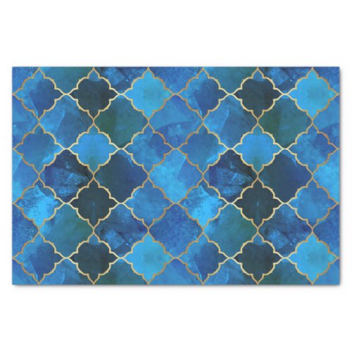 Sapphire Gemstone  Gold Moroccan Tile Pattern Tissue Paper