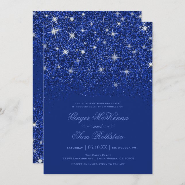 Sapphire Glitter Wedding Invitations (Front/Back)