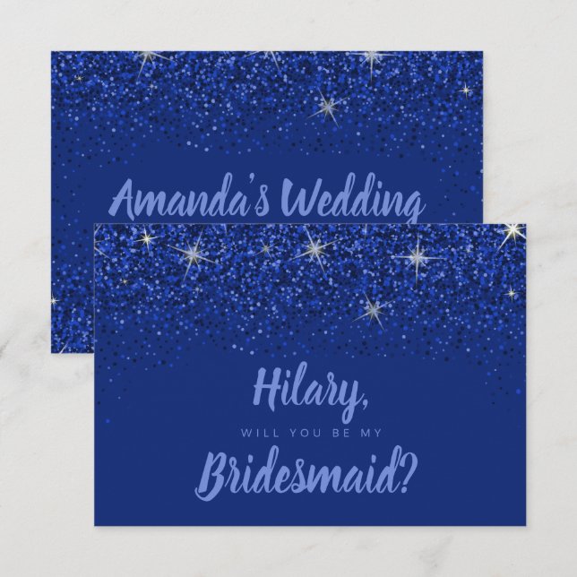 Sapphire Glitz Glitter Bridesmaid Card (Front/Back)