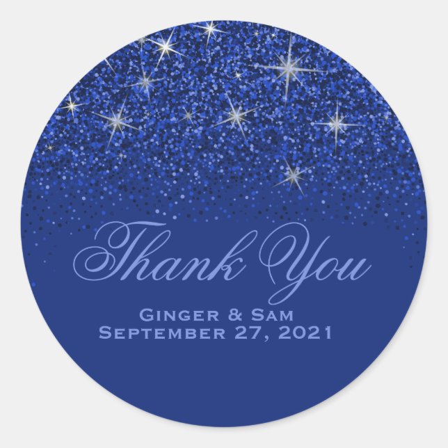 Sapphire Glitz Glitter Thank You Stickers (Front)
